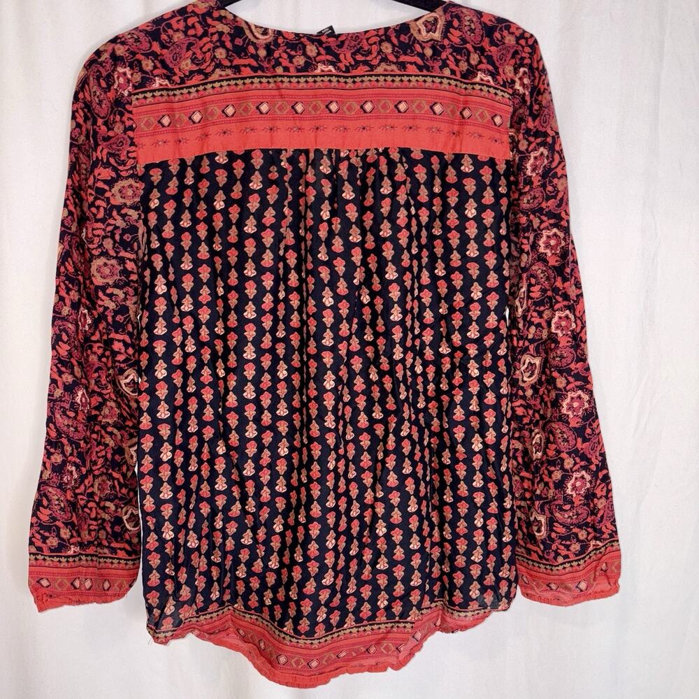 Lucky Brand Blouse Women's Size Medium Boho Festival V-Neck Sheer Cottage - Picture 4 of 11